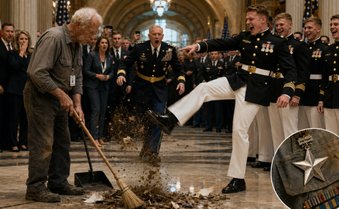 They Laughed at the Gray-Haired Janitor and Mocked the Tiny Silver Star Pinned to His Work Shirt — But They Didn’t Know That Quiet Old Man Had Earned His Name in Blood Before They Ever Wore a Uniform