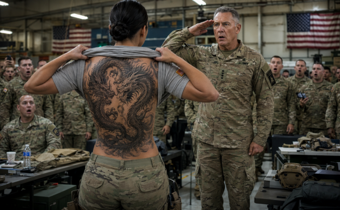 A Sergeant Humiliated Her in the Mess Hall —Then Her Navy SEAL Dragon Tattoo Froze the Military Base…