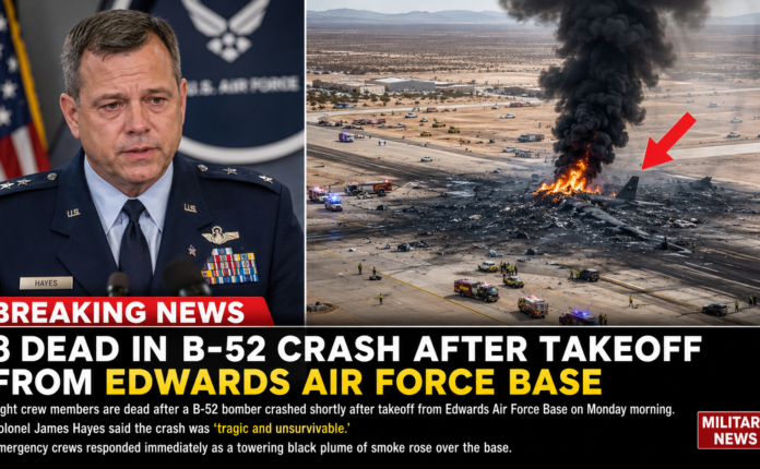 8 crew members dead after B-52 bomber crashes at California’s Edwards Air Force Base 8 crew members dead after B-52 bomber crashes at California’s Edwards Air Force Base